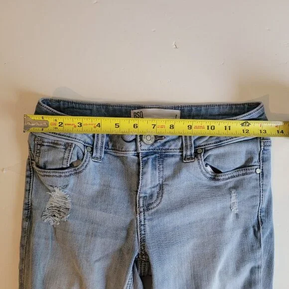 RSQ Women Distress Melrose Cuff Ankle Blue Skinny Jeans Size 1 Pocket Low Rise - Picture 9 of 10